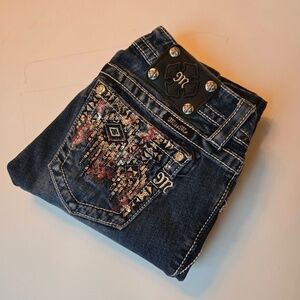 Miss Me Dark Blue Boot Cut Jeans with Embellished Back Pockets